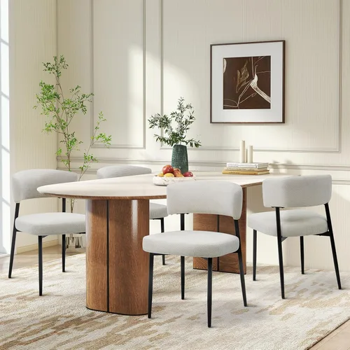 Miniatura 4 de DUMOS Juego de 4 sillas de comedor, sillas modernas de mediados de siglo, respaldo curvado tapizado, sillas de cocina con patas de metal negro, beige