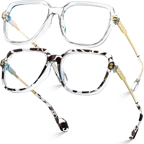 Miniatura 11 de VISOONE - Paquete de 2 anteojos de bloqueo de luz azul de gran tamaño con elegante marco cuadrado TR90 y patillas metálicas para mujeres y hombres