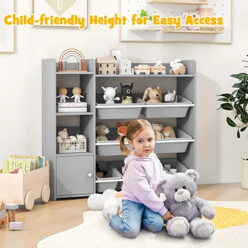 Miniatura 9 de GLACER Organizador de almacenamiento de juguetes para niños, estante de juguetes de 4 niveles con 8 contenedores de almacenamiento de plástico y Gris