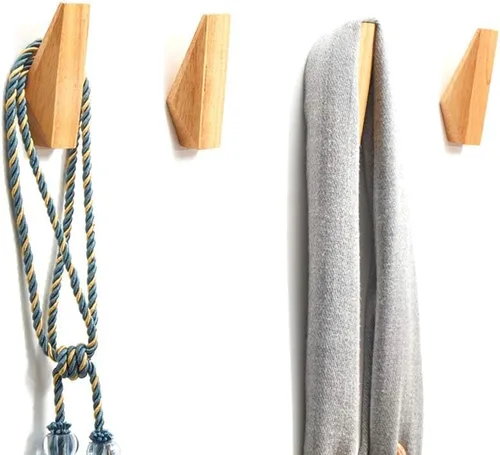 Miniatura 4 de Ganchos de pared de madera, paquete de 6 ganchos montados de madera rústica resistente para bata, perchero para sombreros, para colgar toallas