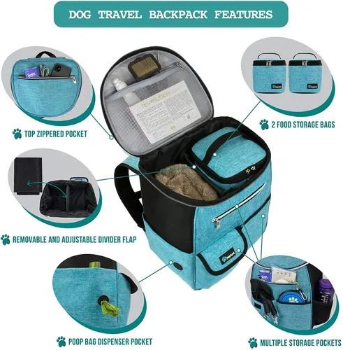 Miniatura 3 de PetAmi - Bolsa de viaje para perros con mochila, bolsas para perros aprobadas por aerolíneas para viajar, bolsa de pañales para cachorros, azul mar