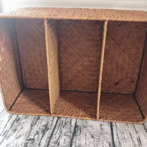 Miniatura 4 de Cesta tejida a mano de algas marinas Caja de almacenamiento tejida de 3 compartimentos para decoración de escritorio para el hogar, baño, oficina