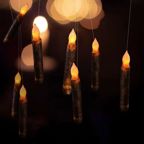 Miniatura 3 de Lpraer Juego de 6 velas de cera reales en pilar cónico, velas de goteo primitivo, velas sin llama parpadeantes con LED, velas sumergidas operadas