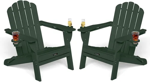 Miniatura 29 de Silla Adirondack plegable, silla Adirondack de HDPE con 2 soportes para tazas, sillas para fogatas al aire libre de fácil montaje para patio