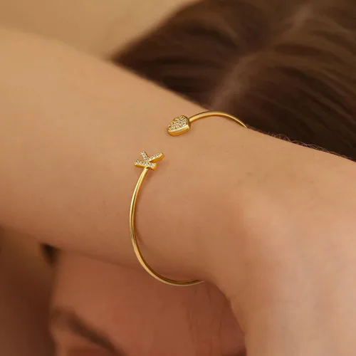 Miniatura 5 de Gold Initial Bracelets for Women Girls, 14K Gold Plated Gold Bangle Bracelets for Women Girls Dainty Gold Initial Bracelets Heart Bracelets for