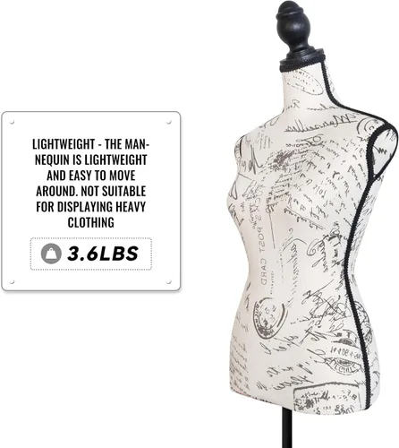 Miniatura 5 de Maniquí femenino con forma de torso para vestido, cuerpo de maniquí para costura con soporte de trípode de plástico ajustable de 58" a 67" de altura