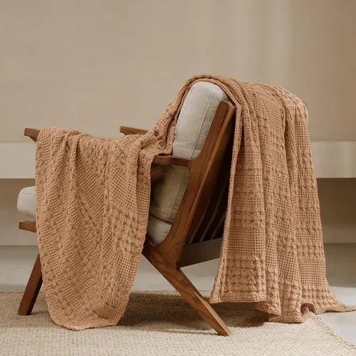 Miniatura 40 de PHF - Manta tejida de punto gofre 100% algodón, suave, ligera, transpirable, acogedora, de verano, para sofá y cama, tejida, estética, decoración