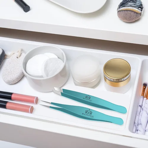 Miniatura 8 de Majestic Bombay Pinzas de punta fina + inclinadas para mujeres y hombres, garrapatas astilladas, depilación facial, cejas y encarnadas, afiladas