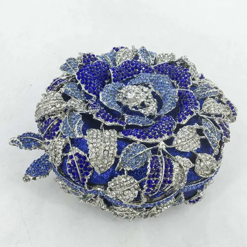 Miniatura 4 de Bolsos de mano de cristal de flor de rosa de forma redonda para mujer, bolsas de noche formales para boda, fiesta
