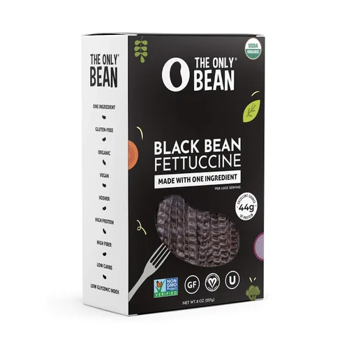 The Only Bean - Pasta orgánica de fettuccine de frijol negro - alta proteína, Keto Friendly, sin gluten, vegano, sin OMG, Kosher, bajo en