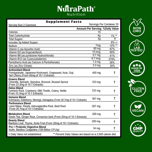 Superfood Daily Greens - Gomitas de frutas, verduras y súper alimentos para inmunidad y energía, 60 gomitas