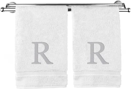 Miniatura 57 de Toalla de mano monogramada, regalo personalizado, juego de 2 - Toalla bordada con letra de bloque dorada - Extra absorbente 100% algodón turco