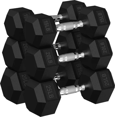 Miniatura 15 de Juego de mancuernas hexagonales con estante, juego de mancuernas de ejercicio y fitness con revestimiento de goma de 720 libras, peso de mano