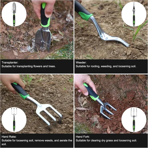 Miniatura 6 de Suministros de jardinería, juego de herramientas de jardín, 19 piezas de herramientas de jardín de acero inoxidable con bolsa, regalos de jardinería