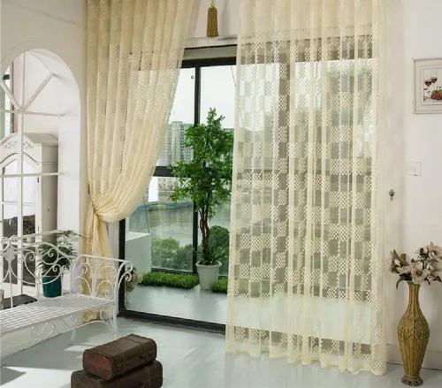 Miniatura 4 de Cortinas de jacquard con rejilla hueca, con bolsillo para cortinero, para sala de estar, dormitorio, baño