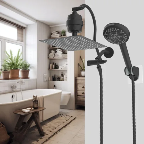Miniatura 9 de Hibbent All Metal Combo de Cabezal de Ducha de Lluvia de 12 pulgadas con Doble Filtro, Cabezal de Ducha de Mano de Alta Presión con Brazo de Acabado