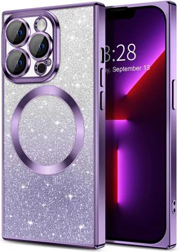Miniatura 106 de Hython Funda para iPhone 13 Pro transparente con purpurina magnética [compatible con MagSafe] Protector completo de lente de cámara delgado