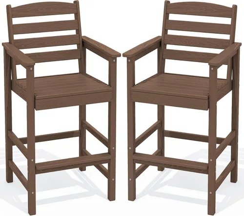 Miniatura 15 de SERWALL Juego de 2 sillas Adirondack altas Adirondack de gran tamaño, taburetes de bar con altura de barra para exteriores, juego de sillas
