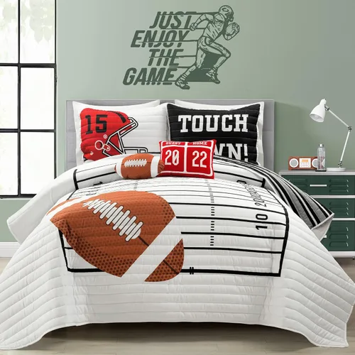 Miniatura 11 de Lush Decor Edredón reversible de fútbol americano tamaño individual de 4 piezas en negro y azul marino - Juego de ropa de cama para niños pequeños