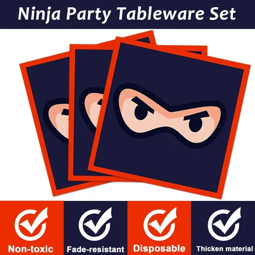 Miniatura 3 de Juego de vajilla de 98 piezas de decoración de fiesta de cumpleaños ninja guerrero, platos de karate, servilletas, mantel, kit de suministros