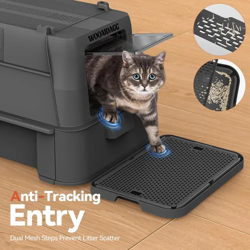 Miniatura 6 de Wooaidagg - Caja de arena para gatos de acero inoxidable cerrada con control de olores, diseño modular con cajón y puerta abatible, fácil de limpiar