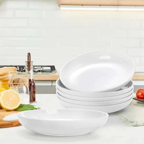 Miniatura 6 de Fasmov Tazones de melamina para pasta, paquete de 6 cuencos grandes de 8 pulgadas y 20 onzas, cuencos de ensalada poco profundos, platos profundos