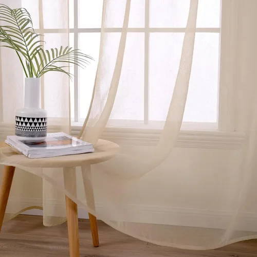 Miniatura 6 de MIULEE 2 paneles de cortinas semitransparentes beige para ventana, elegantes con ojales en la parte superior, cortinas de gasa