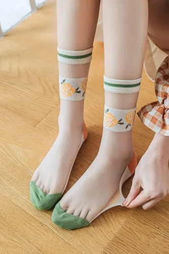 Miniatura 3 de Yomutiur Calcetines transparentes para mujer, de verano, de malla fina, elástica, jacquard de cristal