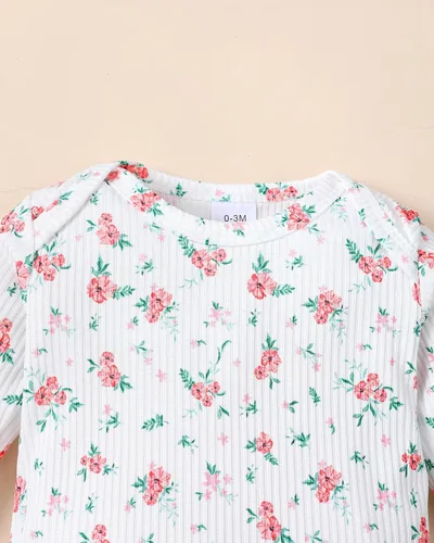 Miniatura 27 de Renotemy Conjunto de ropa para bebé recién nacida, mameluco con volantes, pantalones florales, lindo conjunto de ropa para bebé niña