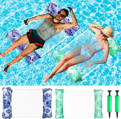 2 flotadores inflables de piscina para adultos, 4 en 1 flotadores multiusos de piscina, hamaca de agua, silla de descanso, silla de montar y