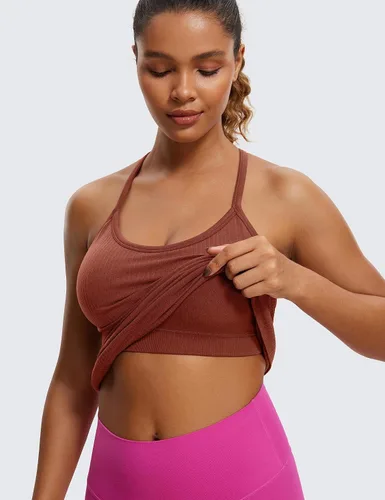 Miniatura 5 de CRZ YOGA - Camisetas deportivas para mujer, sin mangas, sin costuras, con espalda cruzada y brasier incorporado, camisetas para entrenamiento