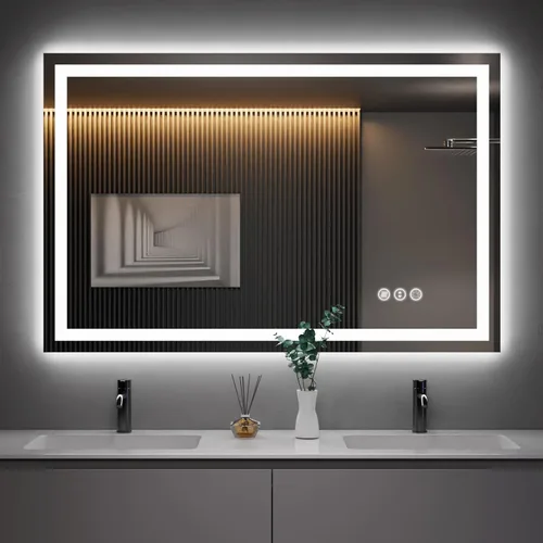 Miniatura 40 de Amorho Espejo de baño LED de 24 x 32 pulgadas con luces, iluminación frontal y retroiluminación, regulable continuamente, antiniebla, vidrio Frente