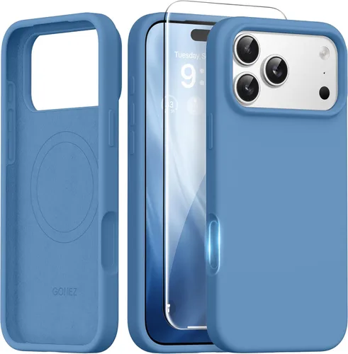 Miniatura 194 de GONEZ Funda de silicona para iPhone 14 Pro Max, compatible con MagSafe, con protector de pantalla + protector de lente de cámara, silicona líquida a