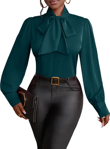 Miniatura 27 de Vrtige Camisa de mujer elegante con cuello de lazo, manga larga, blusa para la oficina