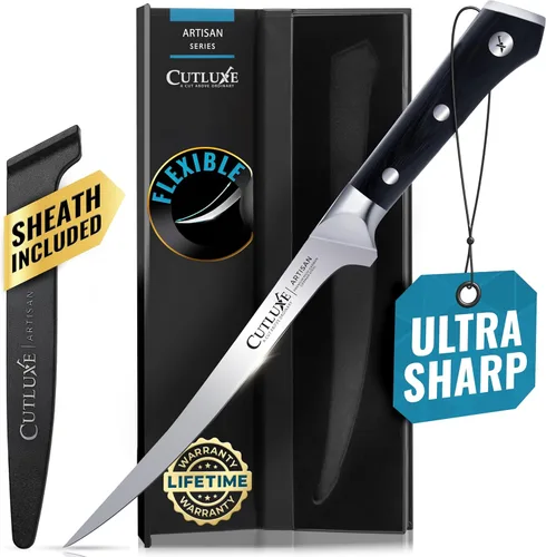 Cutluxe - Cuchillo de filetear para pescado y carne – Cuchillo deshuesador de 7" afilado como una navaja – Acero alemán de alto carbono flexible,