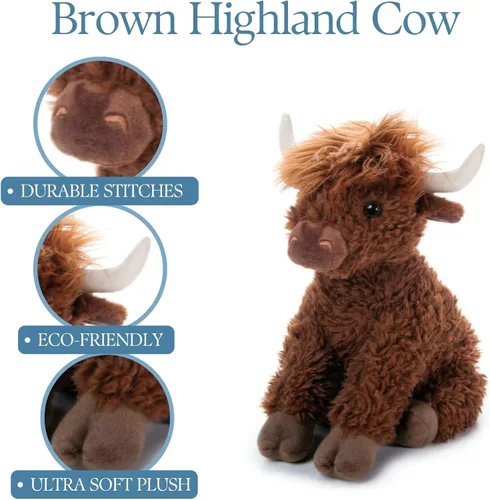 Miniatura 6 de The Petting Zoo Highland Cow - Peluche de vaca de peluche, regalos para niños, animales salvajes de la vida silvestre, vaca marrón, 12 pulgadas