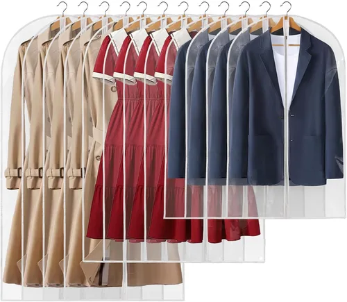 Miniatura 10 de Bolsas de ropa transparentes de 40" para colgar ropa, 12 paquetes de bolsas de traje para almacenamiento de clóset, bolsas de traje impermeables
