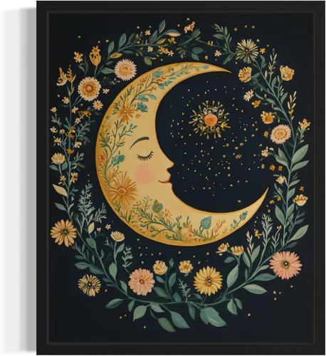 Miniatura 17 de Póster de Arte de Luna Llena, Estilo William Morris Retro de Mediados de Siglo Botánico Victoriano Academia Oscura Decoración Gótica Galería 10a