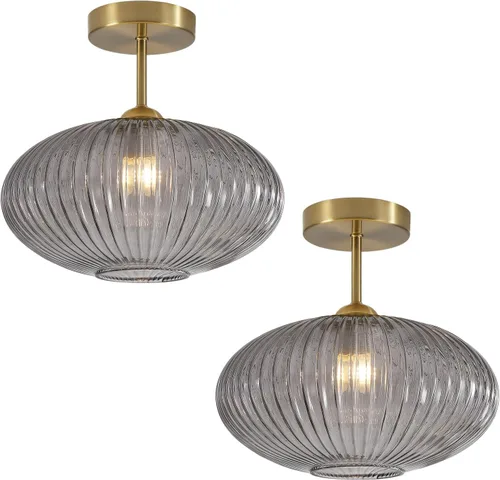 Miniatura 17 de BOKT Lámpara de techo vintage de 9.8 pulgadas con forma de farol, luz de techo de vidrio blanco leche, lámpara colgante de techo moderna de mediados
