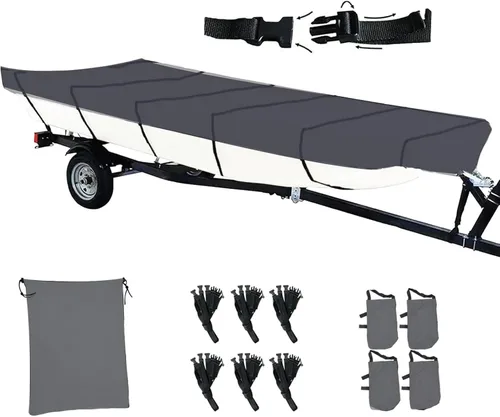 Miniatura 8 de Cubierta para Bote Jon 12 pies 420D Impermeable Remolcable Bote Jon Versión Mejorada con Accesorios de Fijación Adicionales Resistente a Arañazos