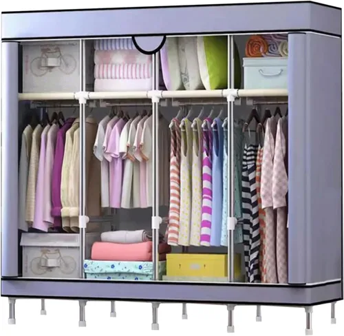 Miniatura 15 de large closets Large Closet Steel Rack Clothes Closet with Pattern Cloth Cover Closets for Bedroom Hanging Closet Fashion Portable Wardrobe
