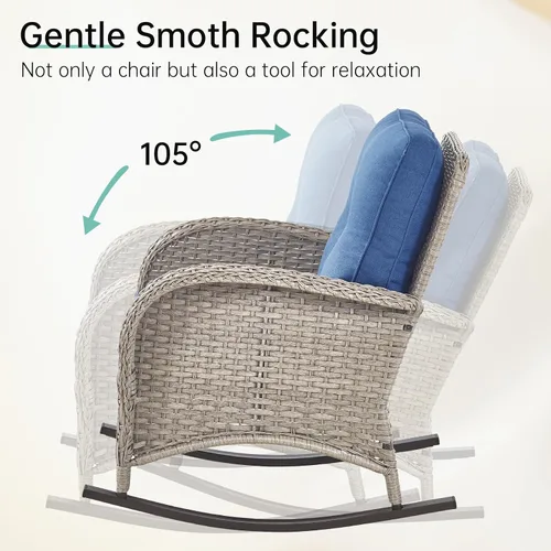 Miniatura 3 de Mecedora de Artfurniz para patio: Silla mecedora de mimbre para exteriores con cojín removible, con capacidad de peso de 300 libras, asiento Mimbre