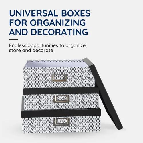 Miniatura 2 de Soul & Lane Cajas de almacenamiento decorativas en blanco y negro con tapas para organizar, juego de 3 cajas de almacenamiento jumbo para álbumes