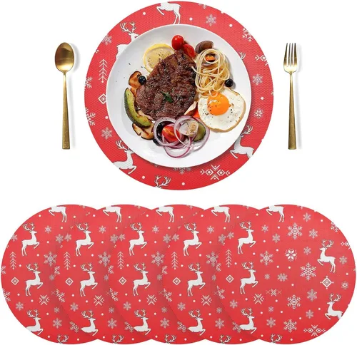 Miniatura 3 de White Reindeer Red Round Placemats, Non Slip Washable Placemats Dining Table for Kitchen Table one sizex4