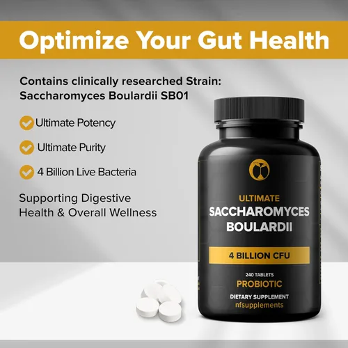 Miniatura 2 de Saccharomyces Boulardii Suplemento probiótico 30 mil millones de CFU 240 tabletas probióticos para hombres y mujeres apoya la salud digestiva e