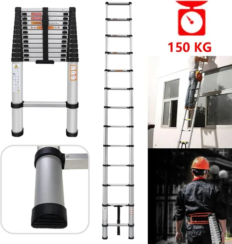 Miniatura 4 de Escalera telescópica de aluminio de 16 pies, escalera multiusos para trabajo diario o al aire libre, escalera extensible portátil para caravana