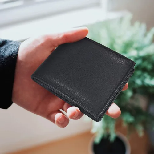 Miniatura 5 de Billetera plegable delgada y compacta con solapa y bolsillo para monedas para niños, Negro -, Minimalista