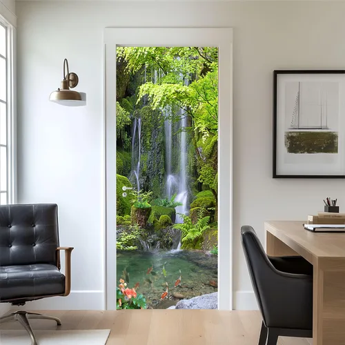 Miniatura 18 de artfanke Adhesivos 3D para puerta, 30.3 x 78.7 pulgadas, papel tapiz de piedra para puerta de escalera de piedra, calcomanías autoadhesivas