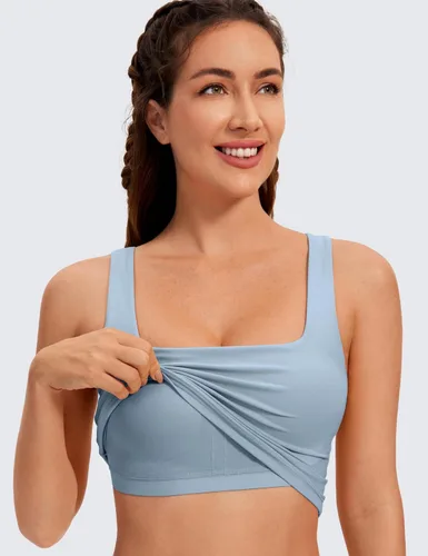 Miniatura 79 de CRZ YOGA Butterluxe Brasier deportivo de cuello cuadrado para mujer, estilo camiseta corta sin mangas, acolchado con soporte integrado para yoga