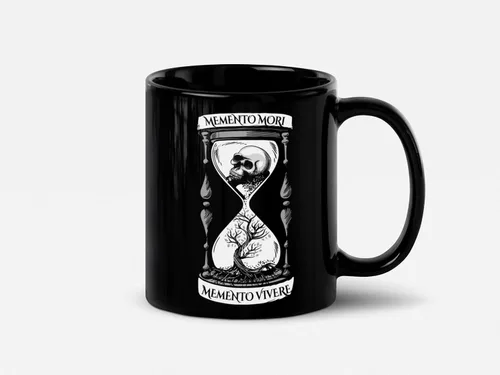 Miniatura 2 de Soul'n'Passions Memento Mori Memento Vivere - Taza de cerámica con diseño de calavera Momento Mori Lent Stoic Memento Mori, 11 onzas, color negro
